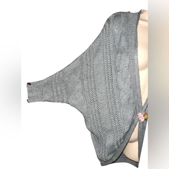 JJ❤️Basics Gray Large Bat Sleeves Sweater Knit Cardigan High-Low Open Front - Picture 3 of 5
